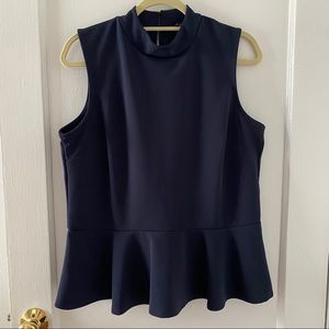 Banana Republic Peplum Mock Neck Blouse in navy size L